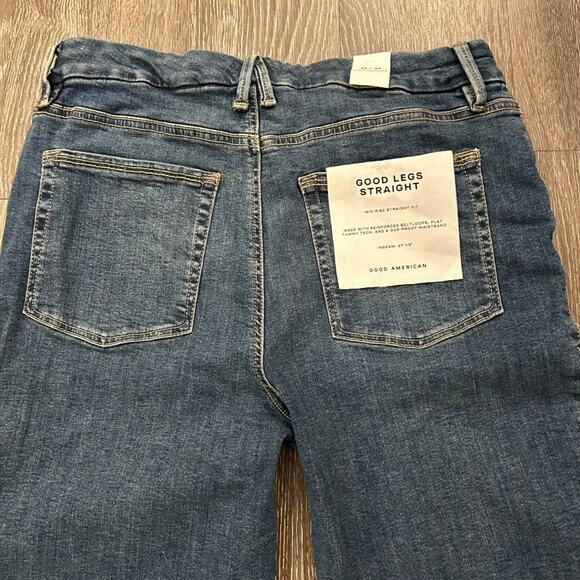 NWT Good American Good Legs Straight Jeans Blue004 Sz 14 / 32 Dark Stretch Denim - Picture 14 of 16